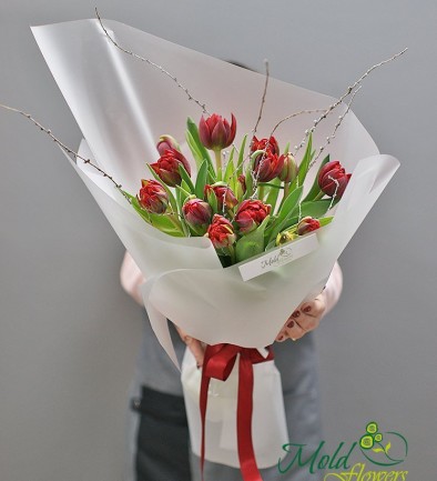 Buchet din lalele olandeze de tip bujor de culoare bordo foto 394x433